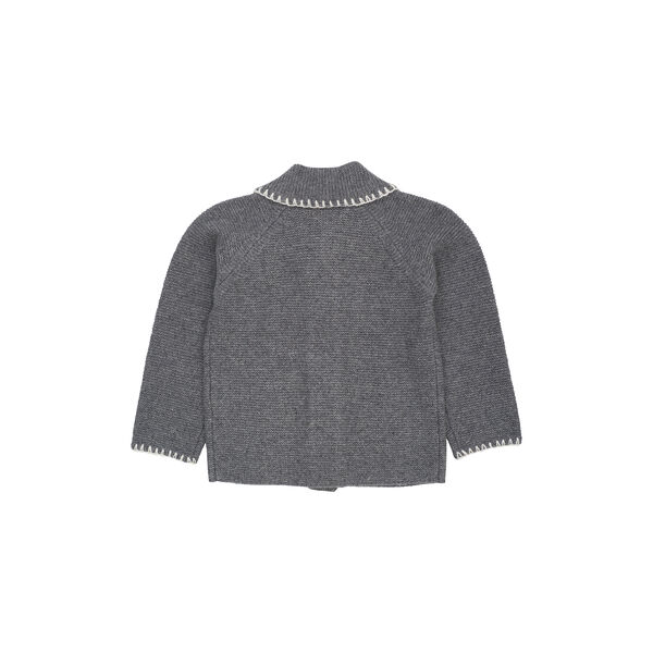 Strickjacke aus Lammwolle mit Kragen, dark grey/cream comb., Copenhagen Colors Organics