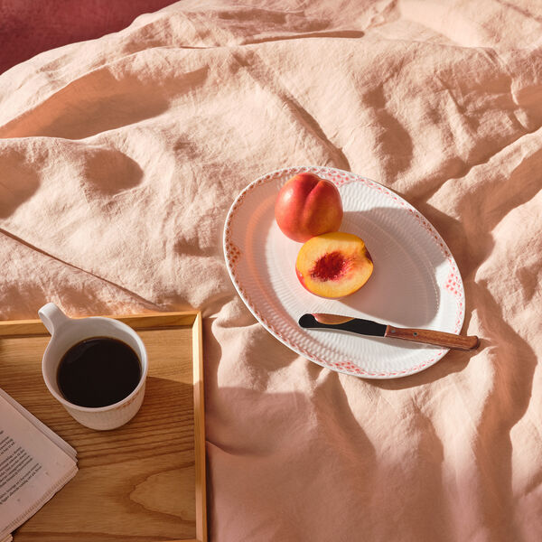 Korallenfarbene geriffelte Spitzenplatte, oval, 28 cm, Royal Copenhagen