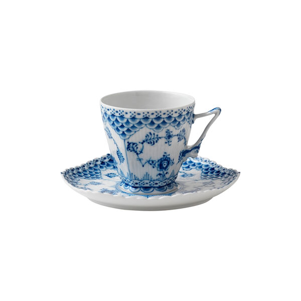Musselmalet Vollspitze Tasse und Untertasse, Royal Copenhagen