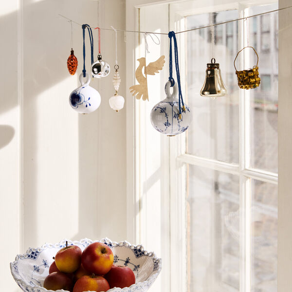 Musselmalet Riflet & Bl&aring; Mega Riflet Weihnachtskugel 2 St&uuml;ck, Royal Copenhagen