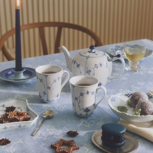 Musselmalet Halbspitze rechteckige Platte, Royal Copenhagen