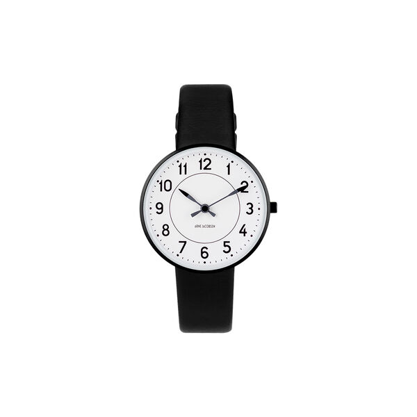 Station Wrist Watch, white/black/black, Arne Jacobsen Watches