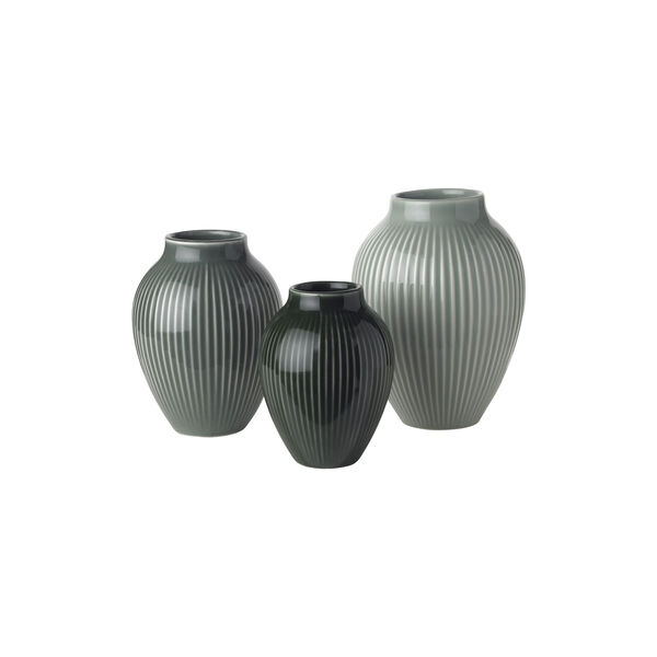 Knabstrup mini vase ripple 3 Pcs, green, Knabstrup Keramik