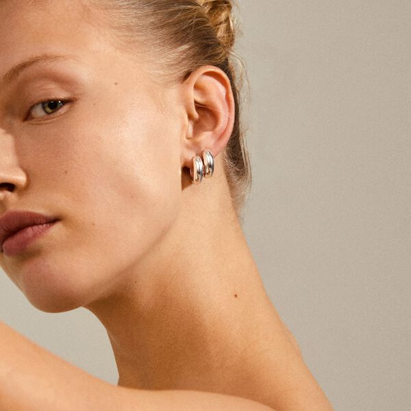 Mine Chunky Huggie Hoop Earrings, silver, Pilgrim