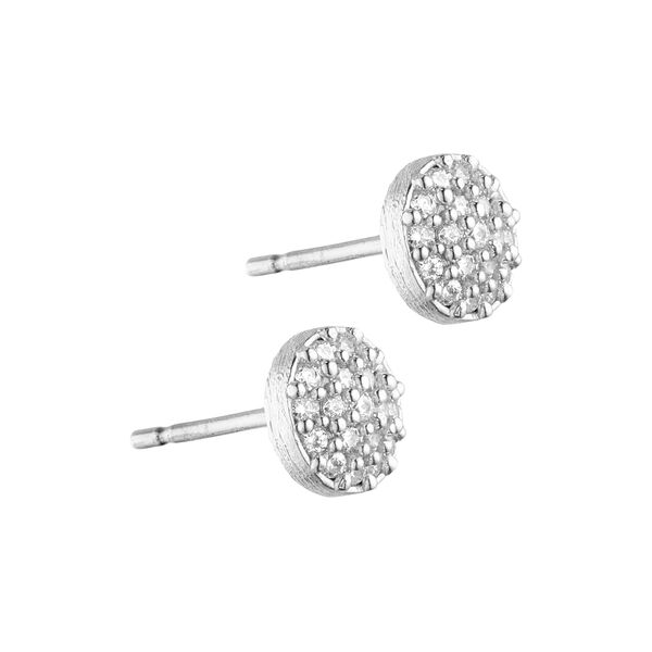 Mia round post earring, silver plated/zircons, Pure by Nat
