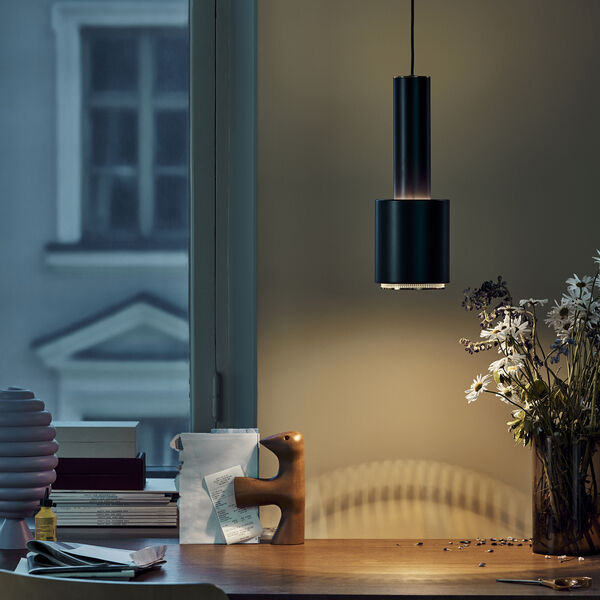 Pendant Light A110 &ldquo;Hand Grenade&rdquo;, black/brass-plated, Artek