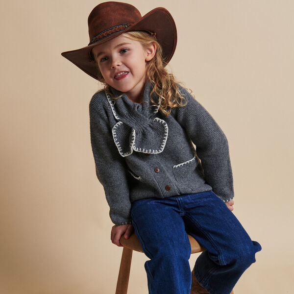 Strickjacke aus Lammwolle mit Kragen, dark grey/cream comb., Copenhagen Colors Organics