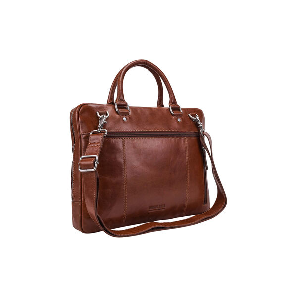 Briefcase with zipper, cognac, Leonhard Heyden