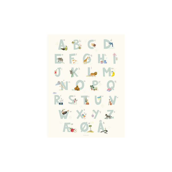 Blaues d&auml;nisches Alphabet-Plakat, ViSSEVASSE