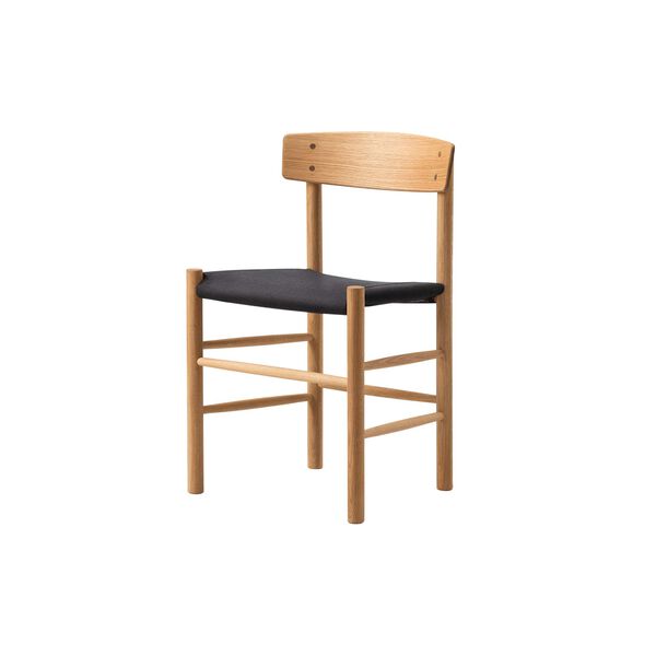 J39 Mogensen Stuhl mit gepolstertem Sitz, olieret eg/sort kanvas, Fredericia Furniture