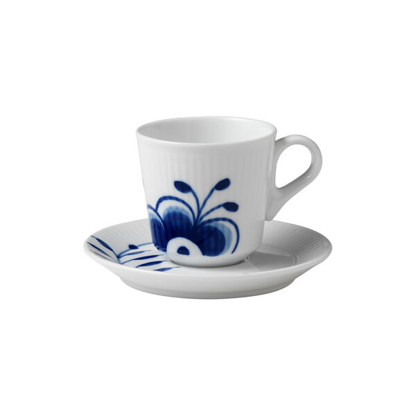 Mega Blau Gerippt Tasse und Untertasse, 9 cl Mega Blau Gerippt Tasse und Untertasse, 9 cl, Royal Copenhagen
