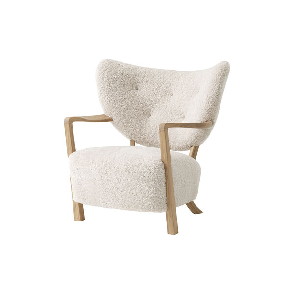 Wulff ATD2 Lounge Chair and ATD3 Pouf, sheepskin moonlight/oiled oak, &Tradition