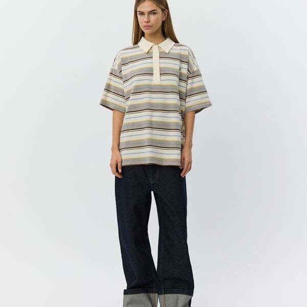 PilSW gestreiftes Oversize-Poloshirt, off white striped, Sofie Schnoor