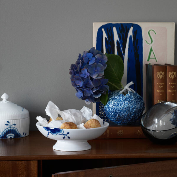 Mega Blau Gerippt Schale auf Fuß, 18 cm, Royal Copenhagen