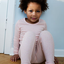 Slim Tee Stripe, coral/offwhite, Serendipity