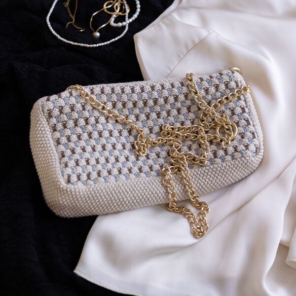 Knitted Clutch Chain Multi, beige-blue-brown Knitted Clutch Chain Multi, beige-blue-brown, By LOHN