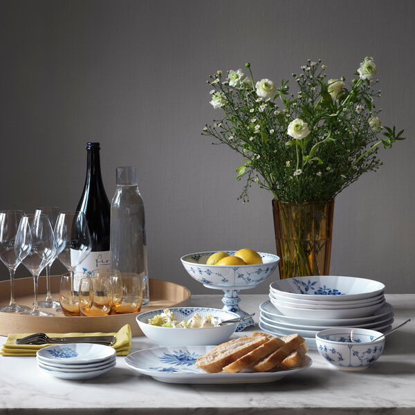 Musselmalet Halbspitze Schale auf hohem Fu&szlig; 15,5 cm, Royal Copenhagen