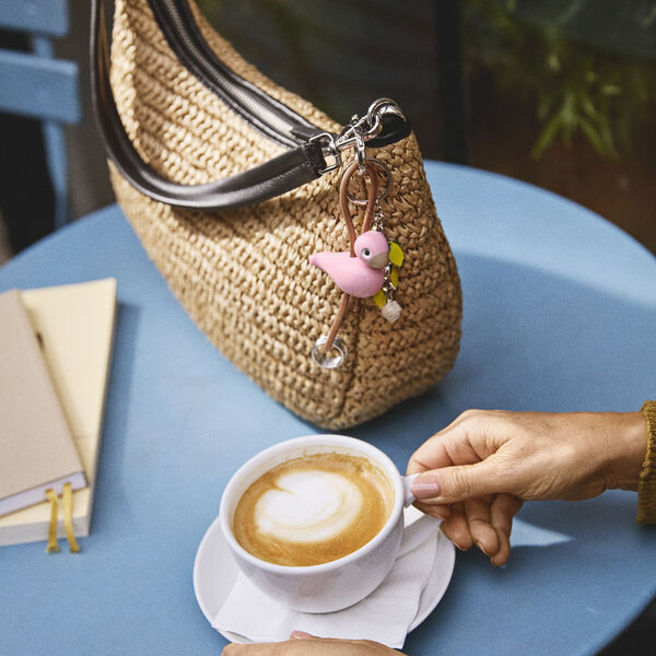 Vogel-Schl&uuml;sselanh&auml;nger mit Naturleder, rosa, Kay Bojesen Denmark