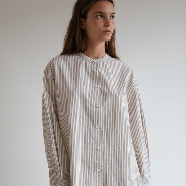 Isolde Shirt, brown beach stripe, Studio Feder