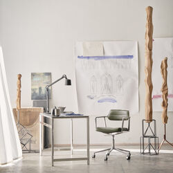 VIPP453 Swivel+-Stuhl mit Rollen, Bosco-Grün/poliertes Aluminium, Vipp