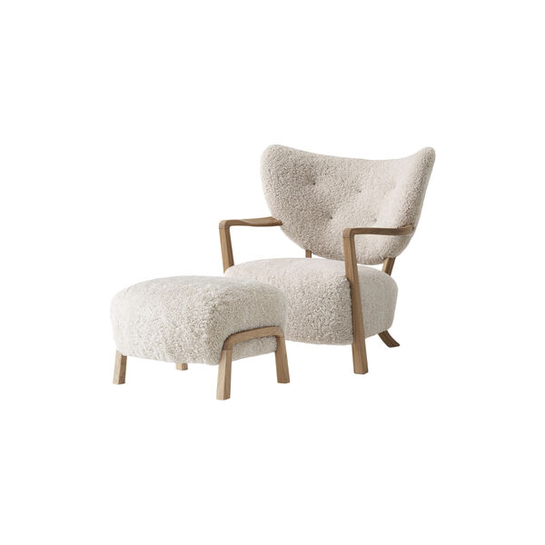 Wulff ATD2 Lounge Chair and ATD3 Pouf, sheepskin moonlight/oiled oak, &Tradition