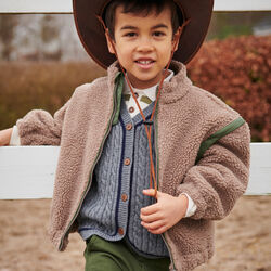 Cardigan aus Lammwolle im Grandad-Stil, dark grey/blue comb., Copenhagen Colors Organics