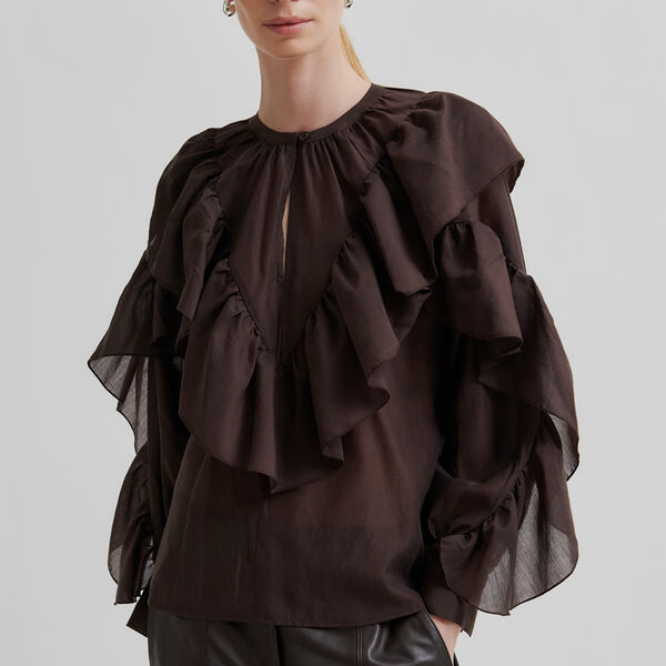 Fria Frill Blouse, chocolate plum, Second Female
