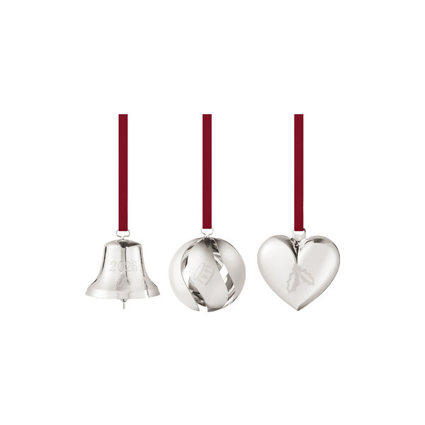 2026 Christmas Ornament Set 3 psc, silver, Georg Jensen