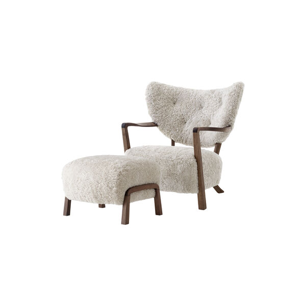 Wulff ATD2 Lounge Chair and ATD3 Pouf, sheepskin moonlight/oiled walnut, &Tradition