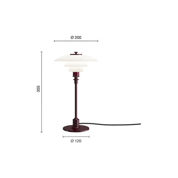 PH 2/1 Table Lamp, glossy burgundy, Louis Poulsen