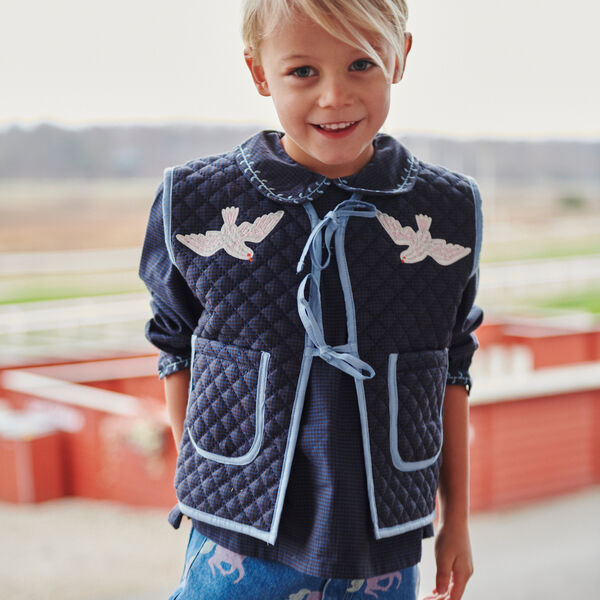 Karierte Steppweste mit Stickerei, brown/blue check comb., Copenhagen Colors Organics