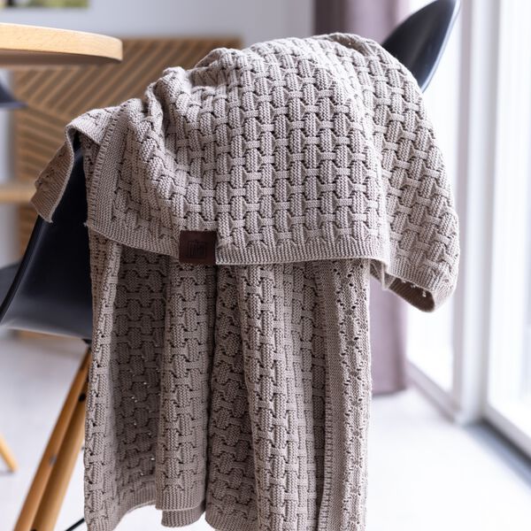 Knitted Plaid Square, khaki, By LOHN