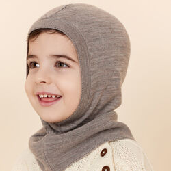 Leicht gestrickte Merino-Sturmhaube mit Rüschen, natural melange, Copenhagen Colors Organics