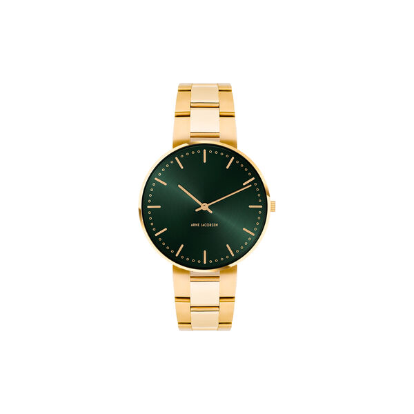 City Hall Evergreen Wrist Watch, green/gold/matt gold City Hall Evergreen Wrist Watch, green/gold/matt gold, Arne Jacobsen Watches