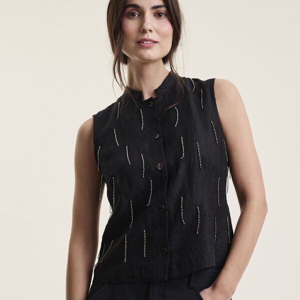 Airy linen beaded waistcoat, black, BITTE KAI RAND