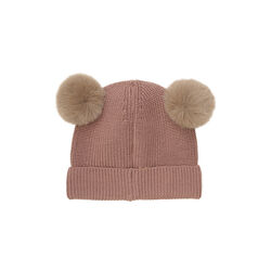 Beanie Wool Knit Pompoms, burlwood, HUTTEliHUT