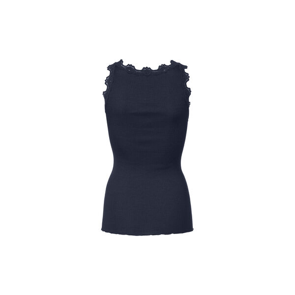 Silk Top w/ Lace , navy Silk Top w/ Lace , navy, Rosemunde