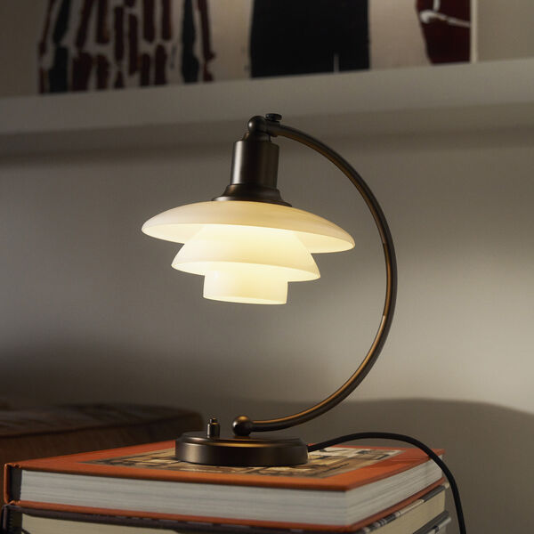 PH 2/2 Luna Table Lamp, aged brass/opal glass, Louis Poulsen