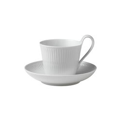 Wei&szlig; Gerippt Tasse mit hohem Henkel und Untertasse, 25 cl, Royal Copenhagen
