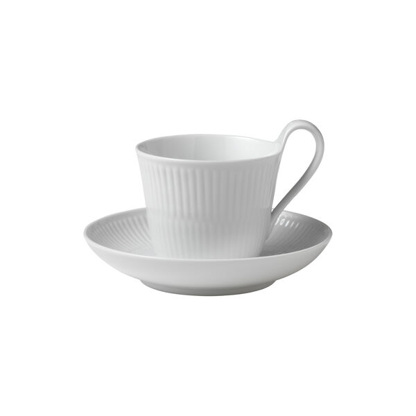 Weiß Gerippt Tasse mit hohem Henkel und Untertasse, 25 cl, Royal Copenhagen