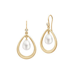 Afrodite Tropfenohrringe, Gold/wei&szlig;e Perle, Julie Sandlau