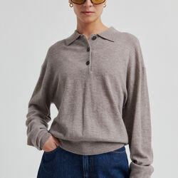 Claro Strick-Poloshirt, mid brown melange, Second Female