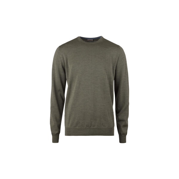 Sweater Knitted Crew Neck With Patch Merino Wool, green, Stenströms
