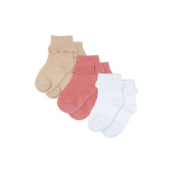 3er-Pack R&uuml;schen-Socken, sand/optic white/raspberry, Konges Sl&oslash;jd