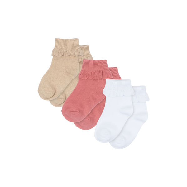 3er-Pack R&uuml;schen-Socken, sand/optic white/raspberry, Konges Sl&oslash;jd