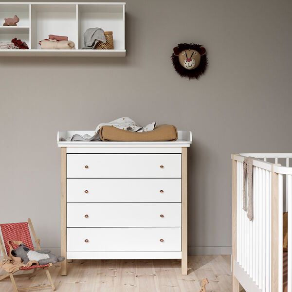 Wood Nursery Dresser 4 Drawers, white/oak Wood Nursery Dresser 4 Drawers, white/oak, Oliver Furniture