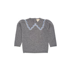 Kaschmir-Bluse mit Kragenverzierung, dark grey/blue comb., Copenhagen Colors Organics