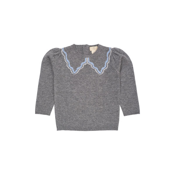 Kaschmir-Bluse mit Kragenverzierung, dark grey/blue comb., Copenhagen Colors Organics
