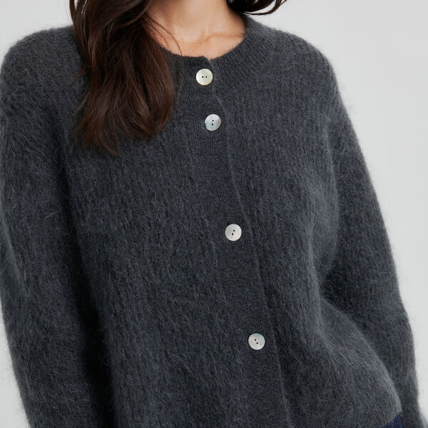 Andrea Knit Rib LS Cardigan, volcanic ash, Second Female