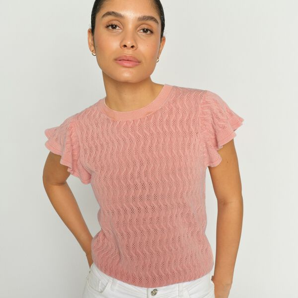 MMGanna Gemustertes Stricktop mit Rundhalsausschnitt, peachy, MOS MOSH